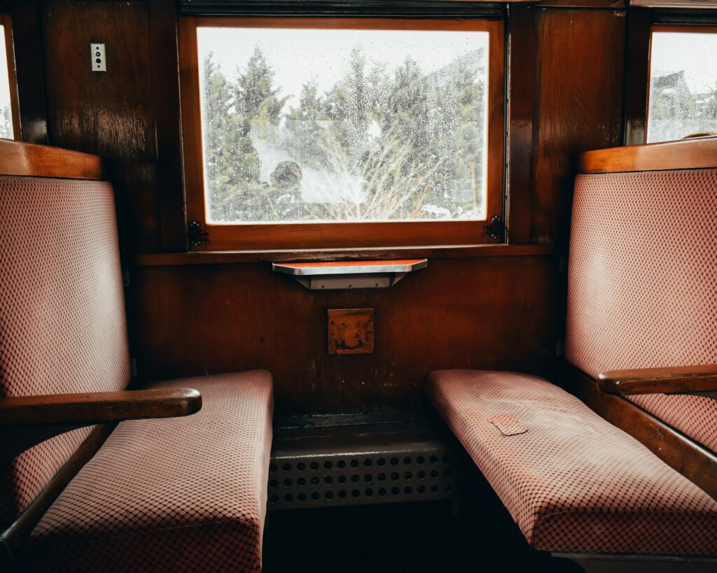 worn train seat, no occupants